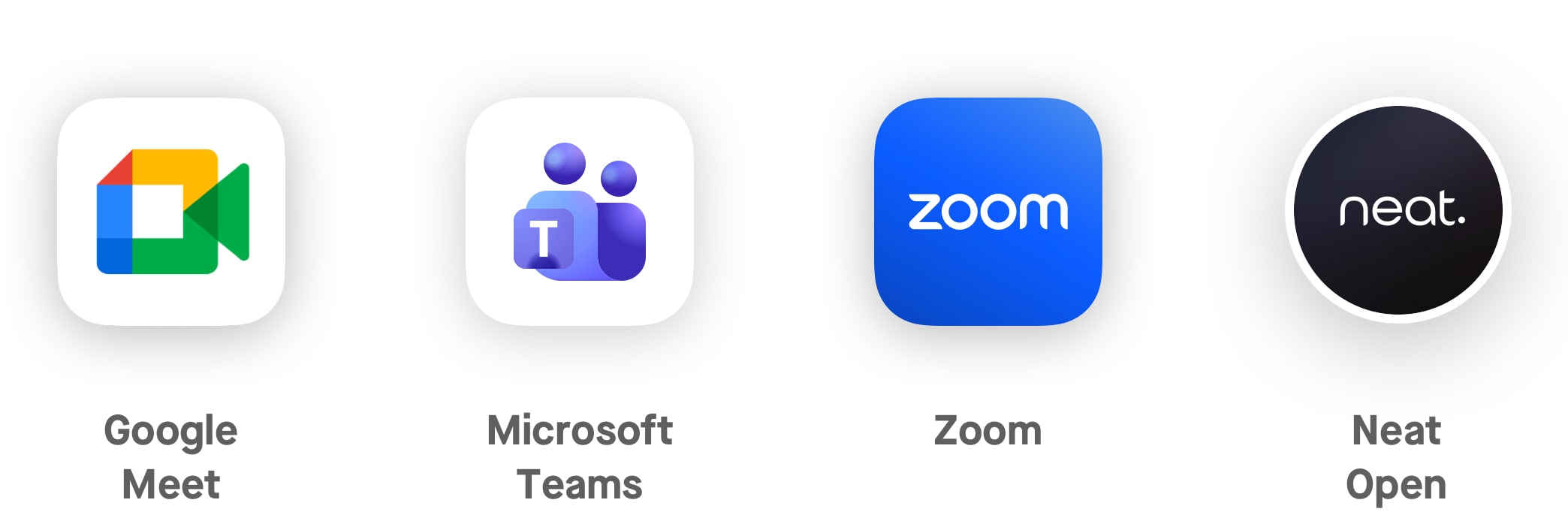 Zoom, Microsoft Teams, Neat App Hub, BYOD - icons