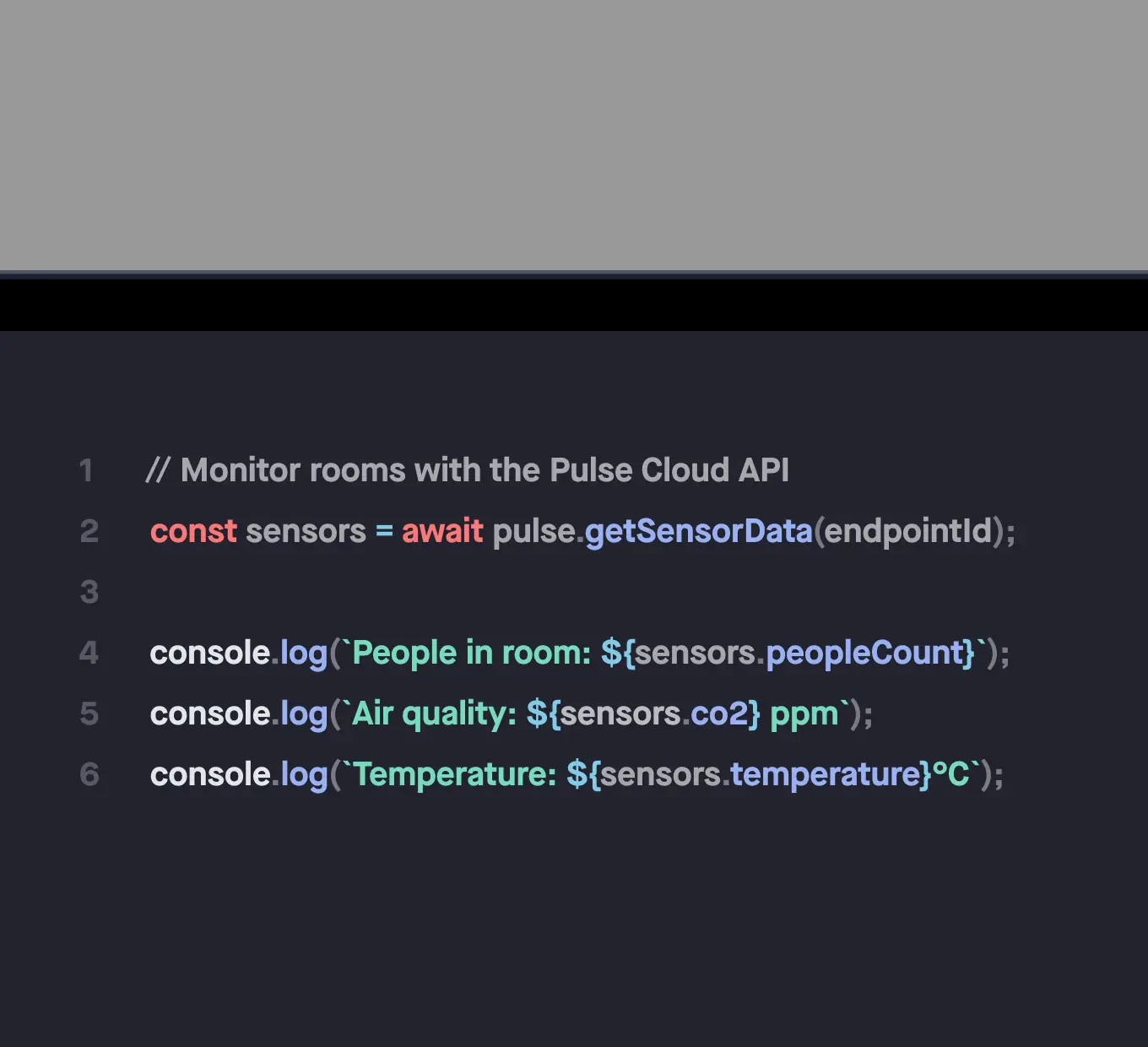 Code snippet showing how to monitor rooms with the Neat Pulse Cloud API.