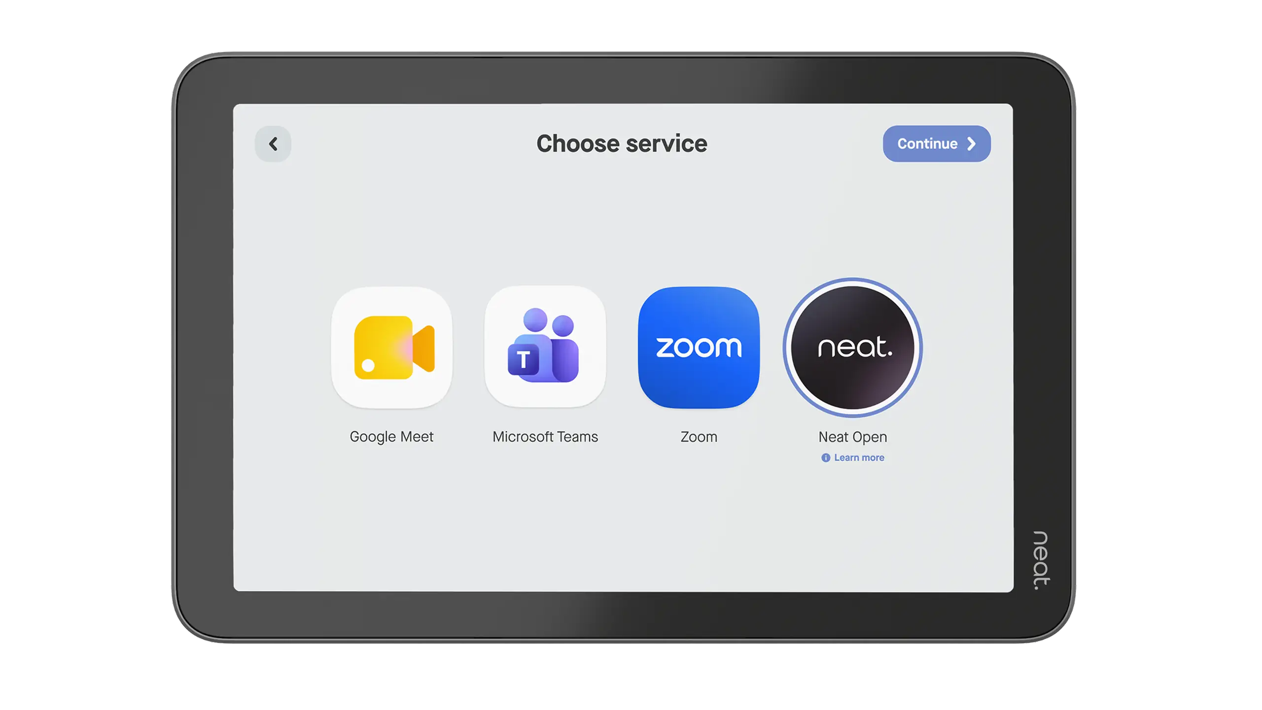 Neat Pad Generation 2 with out-of-box app selection step screen.